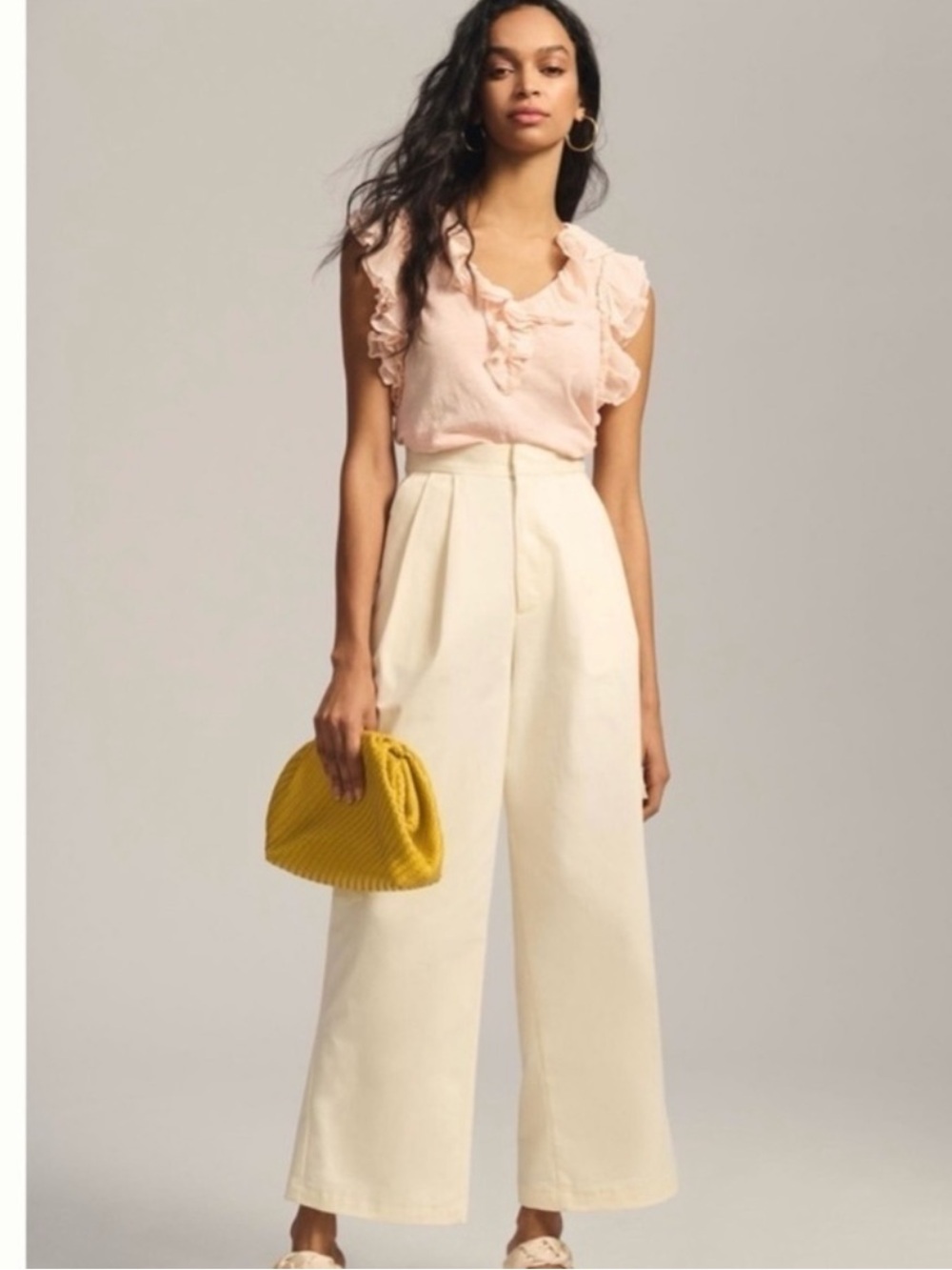 NWT Anthropologie Pale Pink Ruffle-Trim Sleeveless Top